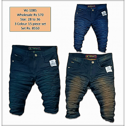 Buy 3 Colour Wholesale Men Denim Stretch Wrinkle Jeans Wholesale Rs.