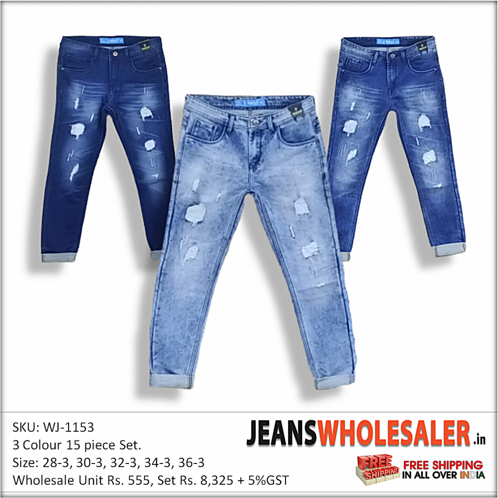 Buy Regular Men Damage jeans 3 Colour Set Wholesale rs. 555 Per-Piece