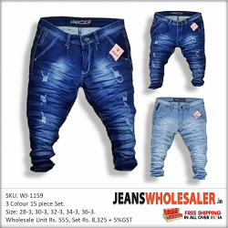 Buy Warrior Men Tone jeans 3 Colour Set Wholesale rs. 555 Per-Piece