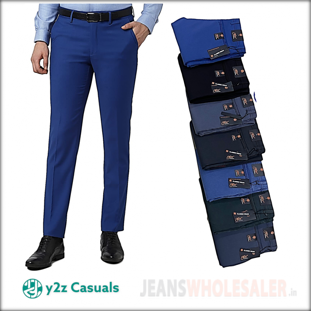 Solid Men Royal Blue Formal Trouser, Slim Fit at best price in