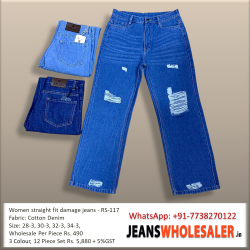 Women Straight Fit Damage Jeans