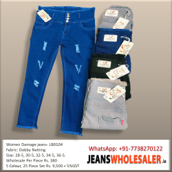 Women 4 Button Damage Jeans